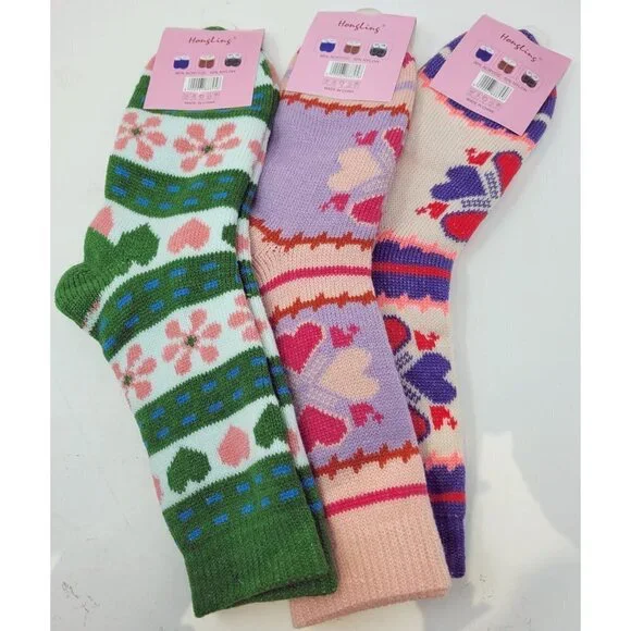 3 Pairs x Women' Fashion Thick Crew Warm Winter Socks * 9-11 - Acrylic - Picture 2 of 3